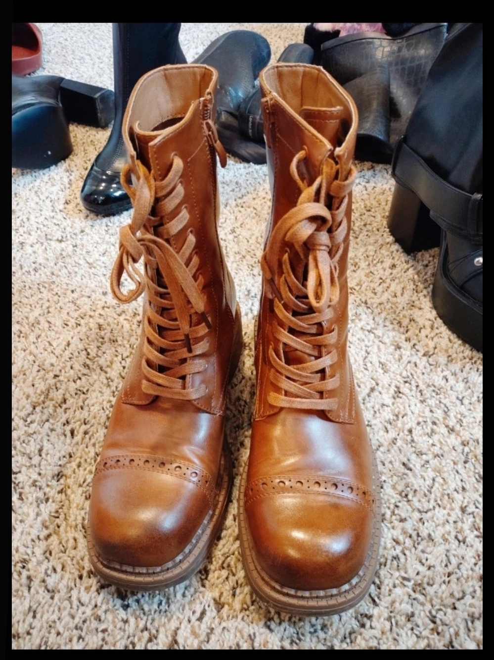 Dream Pairs Brown Lace-Up Women's Brogue Combat Boots